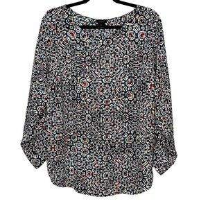 Ann Taylor Factory Womens Long Sleeve Shirt Size Large Colorful Geometric Print